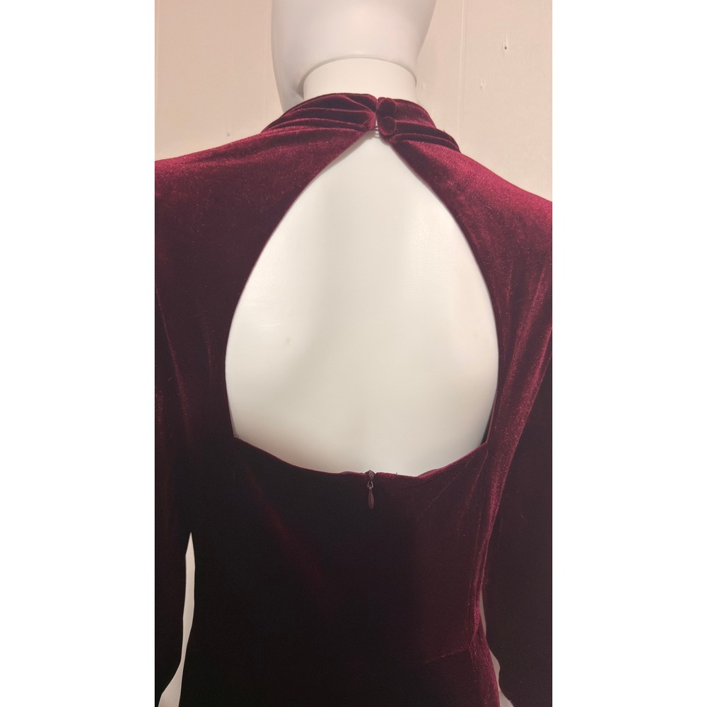 Eliza J Velvet Velour Burgundy Ruched Dress with Keyhole Back - Picture 7 of 7